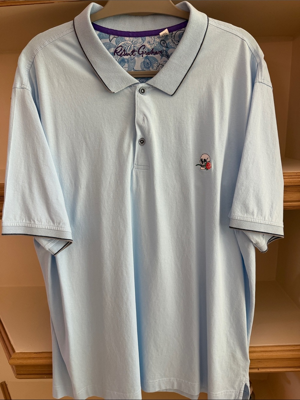 Robert Graham Men’s Sky Blue Polo with Subtle Embroidered Motif